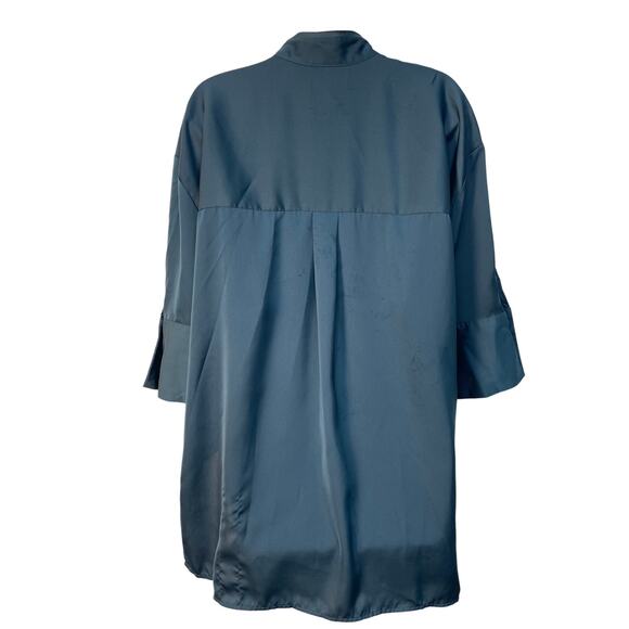 Who What Wear Women’s 3/4 Sleeve Mock Neck Button Up Blouse Color Teal Size‎ L - Picture 2 of 9